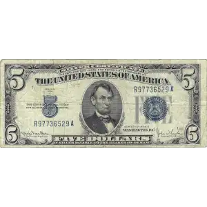 $5 1934-D blue seal. Small Silver Certificates 1654