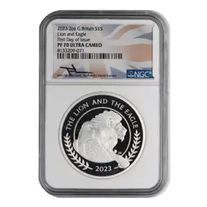 2023 Great Britian Lion and Eagle 2 oz Silver NGC PF-70 First Day of Issue, Ultra Cameo
