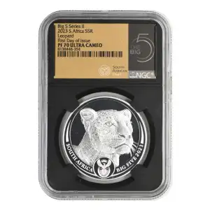 2023 South Africa The Big Five 1 oz Silver NGC PF-70 Leopard, Series II, First day of Issue, Ultra Cameo (2)