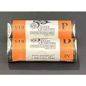 2002 P&D Indiana State Quarters BU Mint Rolls