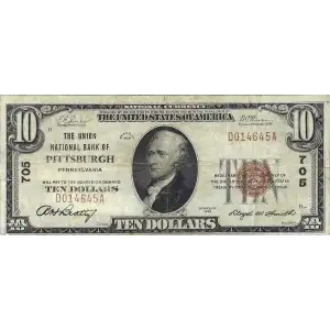 $10 1929 small brown seal. Small National Bank Notes 1801-1
