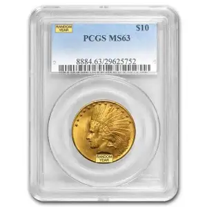$10 Gold Indian Head Eagle PCGS MS63 (Year Varies)
