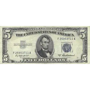 $5 1953-A blue seal. Small Silver Certificates 1656