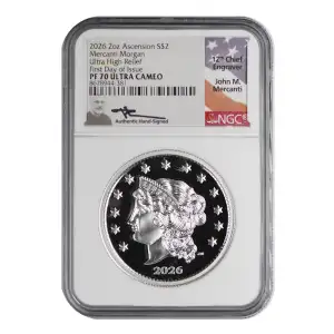 2026 S Ascension Mercanti Morgan 2 oz Silver NGC PF-70 Ultra-High Relief, First day of Issue, Ultra Cameo (2)