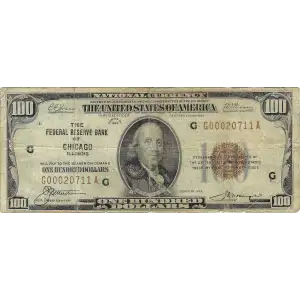 $100 1929 brown seal Small Federal Reserve Bank Notes 1890-G