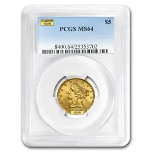 $5 Gold Liberty Head Half Eagle PCGS MS64 (Year Varies)