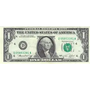 $1 1974 Green seal. Small Size $1 Federal Reserve Notes 1908-D