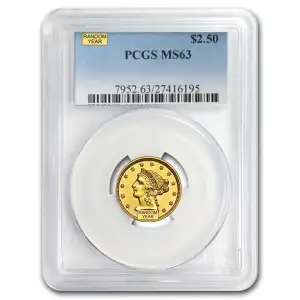 $2.50 Gold Liberty Head Quarter Eagle PCGS MS63 (Year Varies) (3)