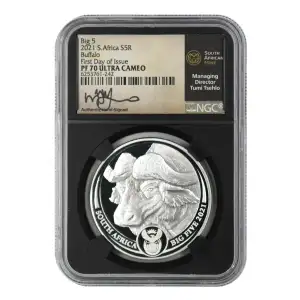 2021 South Africa The Big Five 1 oz Silver NGC PF-70 Buffalo, First Day of Issue, Ultra Cameo