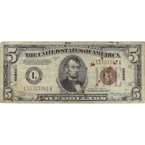 $5 1934 brown seal Emergency Notes Issued During WW2 2301
