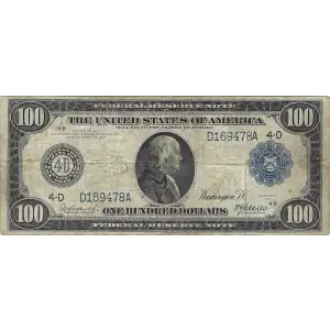 $100 1914 Red Seal Federal Reserve Notes 1075A