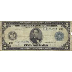 $5 1914 Blue Seal Federal Reserve Notes 851B
