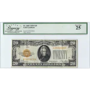 $20 1928 gold seal. Small Size Gold Certificates 2402