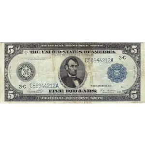 $5 1914 Blue Seal Federal Reserve Notes 852