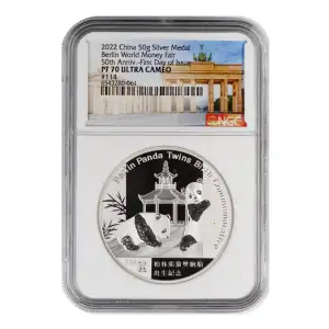 2022 Chinese Silver Panda 50 Grams NGC PF-70 Ultra Cameo, First Day of Issue Berlin World Money Fair