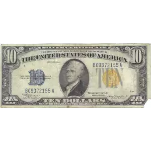 $10 1934-A yellow seal Emergency Notes Issued During WW2 2309
