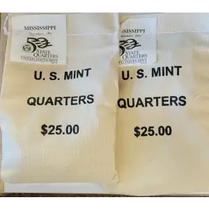 2002- P.D. State Quarters Mississippi $25 U.S. Mint Sewn Bags