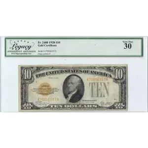 $10 1928 Gold Seal Small Size Gold Certificates 2400