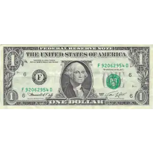 $1 1974 Green seal. Small Size $1 Federal Reserve Notes 1908-F