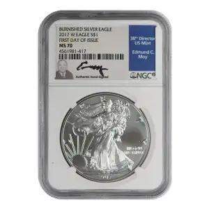 2017 W BURNISHED SILVER EAGLE FIRST DAY OF ISSUE