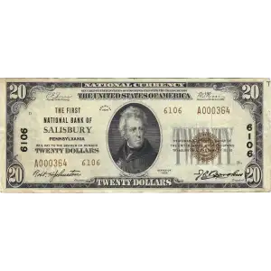 $20 1929 small brown seal. Small National Bank Notes 1802-2