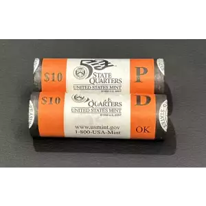 2008 P&D Oklahoma State Quarters BU Mint Rolls