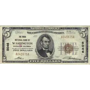 $5 1929 Small brown seal Small National Bank Notes 1800-1