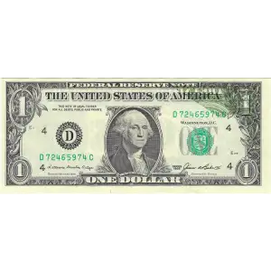 $1 1988-A. Green seal. Small Size $1 Federal Reserve Notes 1915-D