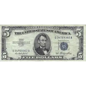 $5 1953 blue seal. Small Silver Certificates 1655