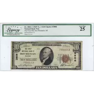 $10 1929 small brown seal. Small National Bank Notes 1801-1
