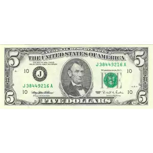 $5 1995  Small Size $5 Federal Reserve Notes 1985-J