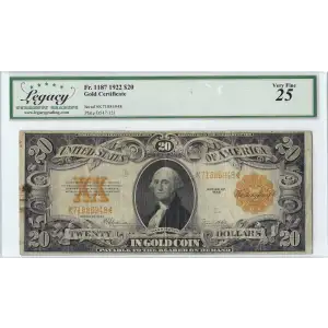 $20 1922 Gold Gold Certificates 1187