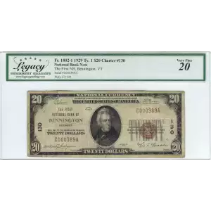$20 1929 small brown seal. Small National Bank Notes 1802-1
