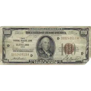 $100 1929 brown seal Small Federal Reserve Bank Notes 1890-D