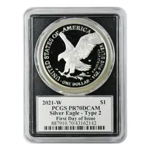 2021-W $1 Silver Eagle - Type 2 First Day of Issue Emily S. Damstra, DCAM