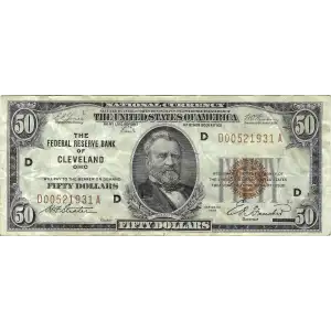 $50 1929 brown seal Small Federal Reserve Bank Notes 1880-D