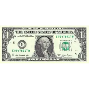 $1 2013 Green seal. Small Size $1 Federal Reserve Notes 3001-E