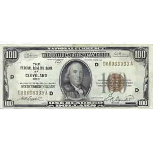 $100 1929 brown seal Small Federal Reserve Bank Notes 1890-D