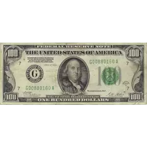 $100 1928-A.  Small Size $100 Federal Reserve Notes 2151-G