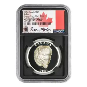 2021 Canadian Buffalo 1 oz Silver NGC PF-70 Extraordinary High relief, First day of Issue, Ultra Cameo