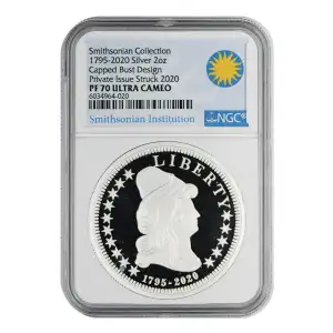 2020 Private Issued Medals NGC PF-70 Smithsonian Collection, 1795-2020, Capped Bust Design Ultra Cameo, 2 oz Silver