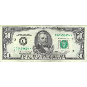 $50 1974 blue-Green seal. Small Size $50 Federal Reserve Notes 2118-C*