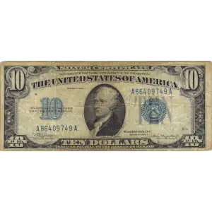 $10 1934-A blue seal. Small Silver Certificates 1702