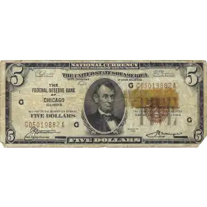 $5 1929 brown seal Small Federal Reserve Bank Notes 1850-G