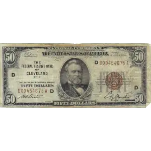 $50 1929 brown seal Small Federal Reserve Bank Notes 1880-D