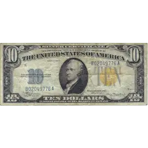 $10 1934-A yellow seal Emergency Notes Issued During WW2 2309
