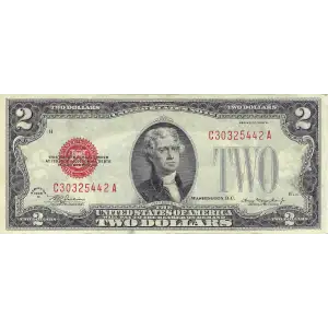 $2 1928-D red seal. Small Legal Tender Notes 1505