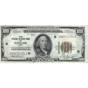 $100 1929 brown seal Small Federal Reserve Bank Notes 1890-D