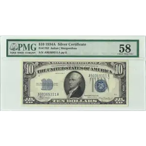 $10 1934-A blue seal. Small Silver Certificates 1702