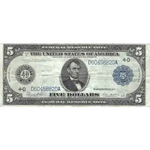 $5 1914 Blue Seal Federal Reserve Notes 859A